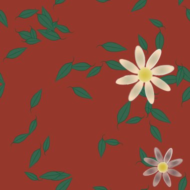 Serbest kompozisyonda yeşil yapraklı basit çiçekler, vektör illüstrasyonu