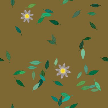 basit renkli çiçekler ve duvar kağıdı yaprakları ile serbest kompozisyon, vektör illüstrasyonu