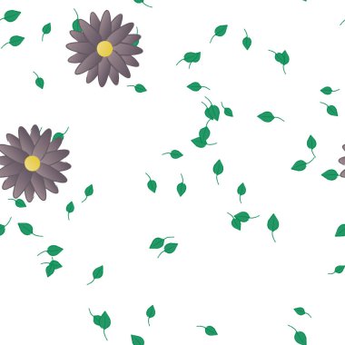 Serbest kompozisyonda yeşil yapraklı basit çiçekler, vektör illüstrasyonu