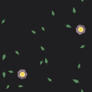 Serbest kompozisyonda yeşil yapraklı basit çiçekler, vektör illüstrasyonu