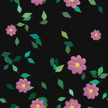 basit renkli çiçekler ve duvar kağıdı yaprakları ile serbest kompozisyon, vektör illüstrasyonu