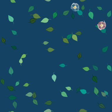 Serbest kompozisyonda yeşil yapraklı basit çiçekler, vektör illüstrasyonu