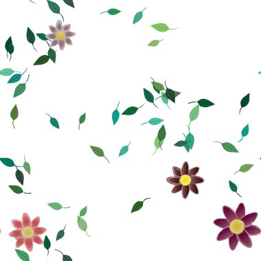 basit renkli çiçekler ve duvar kağıdı yaprakları ile serbest kompozisyon, vektör illüstrasyonu