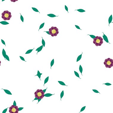 basit renkli çiçekler ve duvar kağıdı yaprakları ile serbest kompozisyon, vektör illüstrasyonu