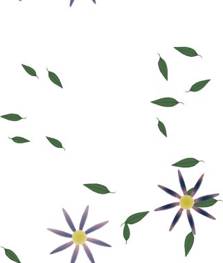 basit renkli çiçekleri olan serbest kompozisyon ve duvar kağıdı için yeşil yapraklar, vektör illüstrasyonu