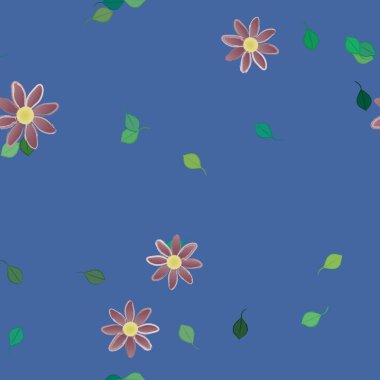 basit renkli çiçekler ve duvar kağıdı yaprakları ile serbest kompozisyon, vektör illüstrasyonu