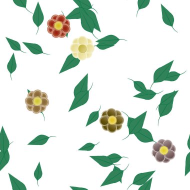 basit renkli çiçekler ve duvar kağıdı yaprakları ile serbest kompozisyon, vektör illüstrasyonu