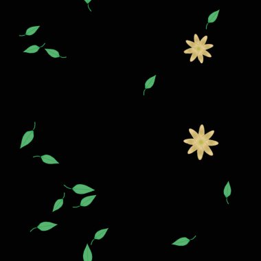 basit renkli çiçekler ve duvar kağıdı yaprakları ile serbest kompozisyon, vektör illüstrasyonu