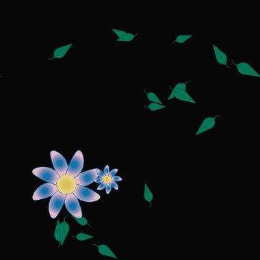 basit renkli çiçekleri olan serbest kompozisyon ve duvar kağıdı için yeşil yapraklar, vektör illüstrasyonu