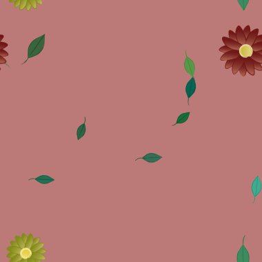 basit renkli çiçekler ve duvar kağıdı yaprakları ile serbest kompozisyon, vektör illüstrasyonu