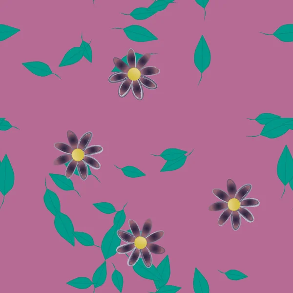 Flores Simples Con Hojas Verdes Composición Libre Ilustración Vectorial — Vector de stock