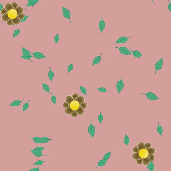 Fleurs Simples Avec Des Feuilles Vertes Composition Libre Illustration Vectorielle — Image vectorielle