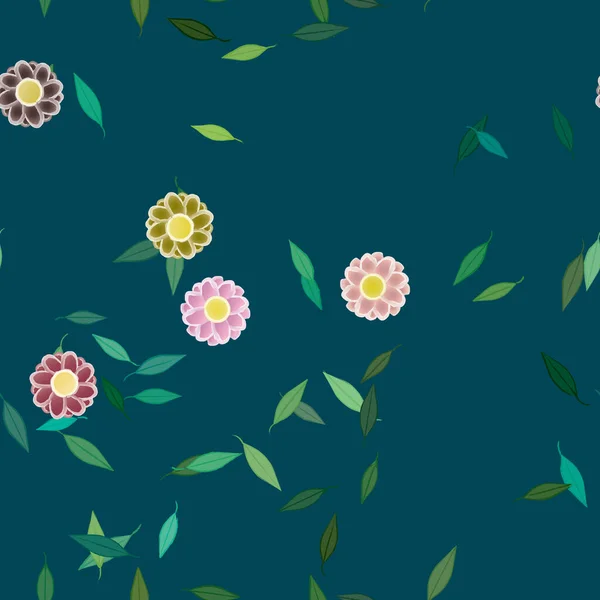 Flores Simples Con Hojas Verdes Composición Libre Ilustración Vectorial — Vector de stock