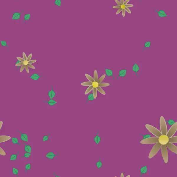 Flores Simples Con Hojas Verdes Composición Libre Ilustración Vectorial — Vector de stock