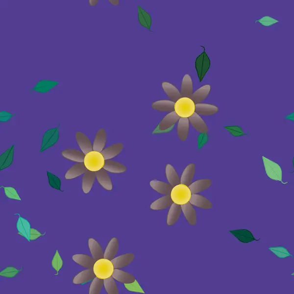 Flores Simples Con Hojas Verdes Composición Libre Ilustración Vectorial — Vector de stock