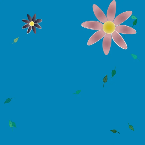 Flores Simples Con Hojas Verdes Composición Libre Ilustración Vectorial — Vector de stock