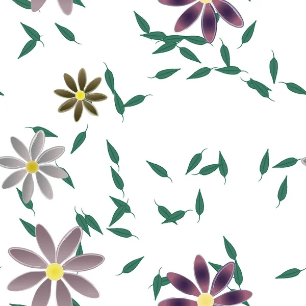 Fleurs Simples Avec Des Feuilles Vertes Composition Libre Illustration Vectorielle — Image vectorielle