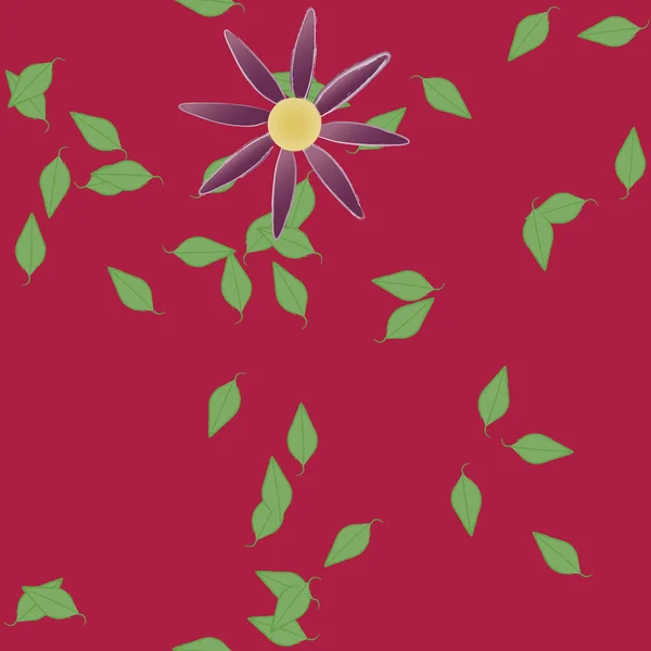 Flores Simples Con Hojas Verdes Composición Libre Ilustración Vectorial — Vector de stock