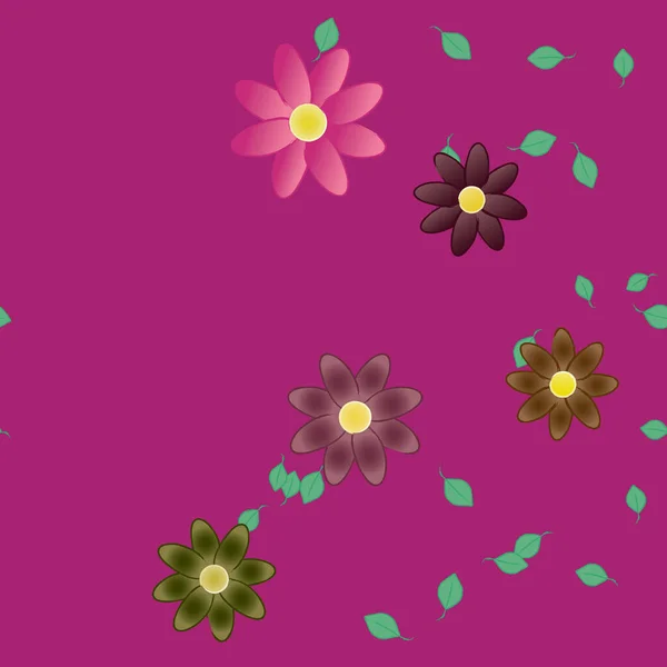 Flores Simples Con Hojas Verdes Composición Libre Ilustración Vectorial — Vector de stock