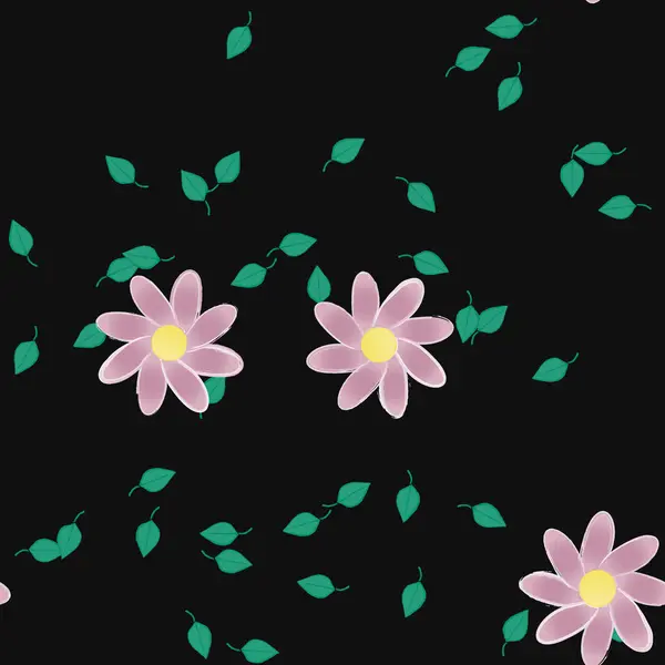 Composición Libre Con Flores Colores Simples Hojas Verdes Para Papel — Vector de stock