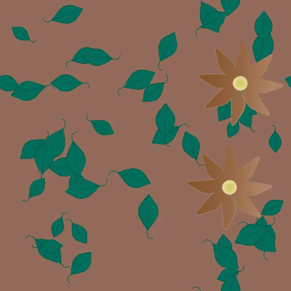 Flores Simples Con Hojas Verdes Composición Libre Ilustración Vectorial — Archivo Imágenes Vectoriales