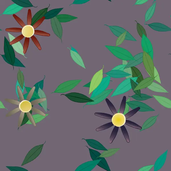 Simple Flowers Green Leaves Free Composition Vector Illustration — Stock Vector