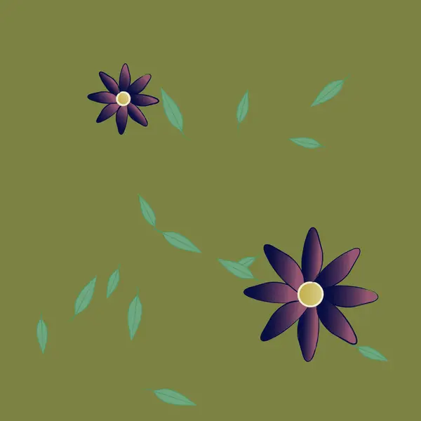 Flores Simples Con Hojas Verdes Composición Libre Ilustración Vectorial — Archivo Imágenes Vectoriales