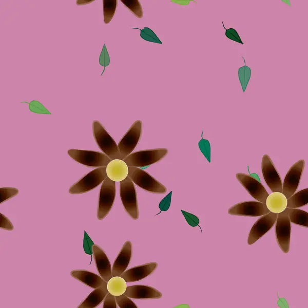 Flores Simples Con Hojas Verdes Composición Libre Ilustración Vectorial — Archivo Imágenes Vectoriales