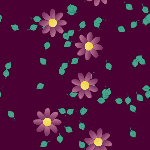 Fleurs Simples Avec Des Feuilles Vertes Composition Libre Illustration Vectorielle — Image vectorielle