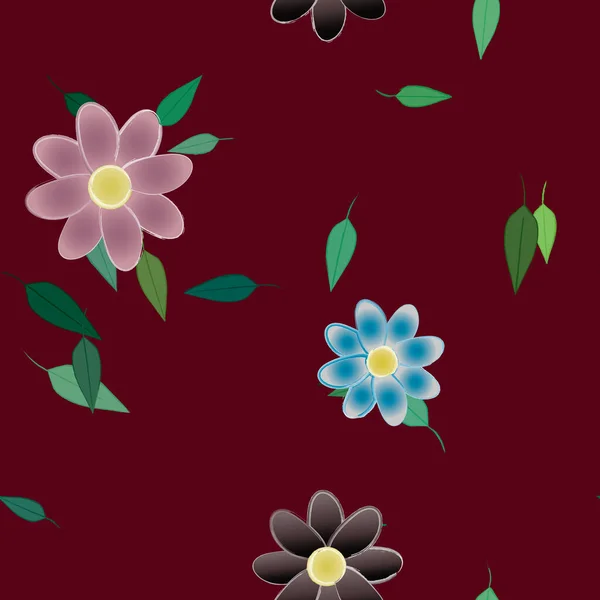 Flores Simples Con Hojas Verdes Composición Libre Ilustración Vectorial — Vector de stock