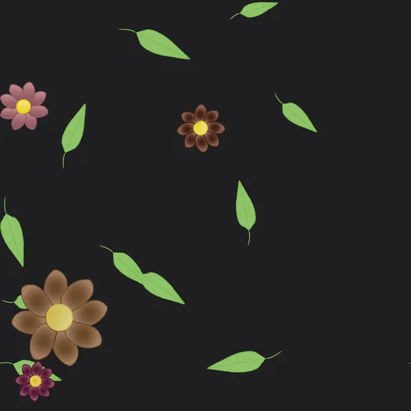 Ingyenes Összetétel Egyszerű Színes Virágok Levelek Tapéta Vektor Illusztráció — Stock Vector