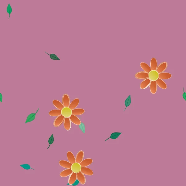 Eenvoudige Bloemen Met Groene Bladeren Vrije Samenstelling Vector Illustratie — Stockvector