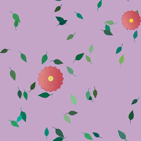 Enkla Blommor Med Gröna Blad Fri Sammansättning Vektor Illustration — Stock vektor