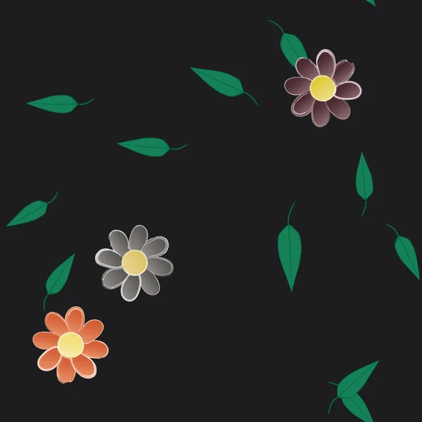 Composición Libre Con Flores Colores Simples Hojas Verdes Para Papel — Vector de stock