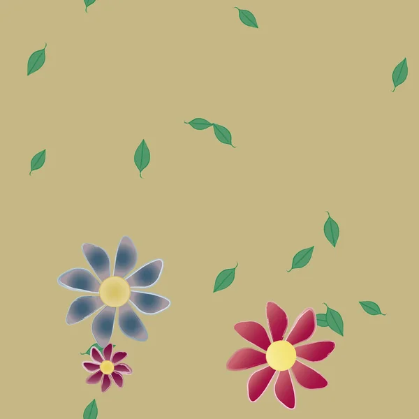 Flores Simples Con Hojas Verdes Composición Libre Ilustración Vectorial — Vector de stock