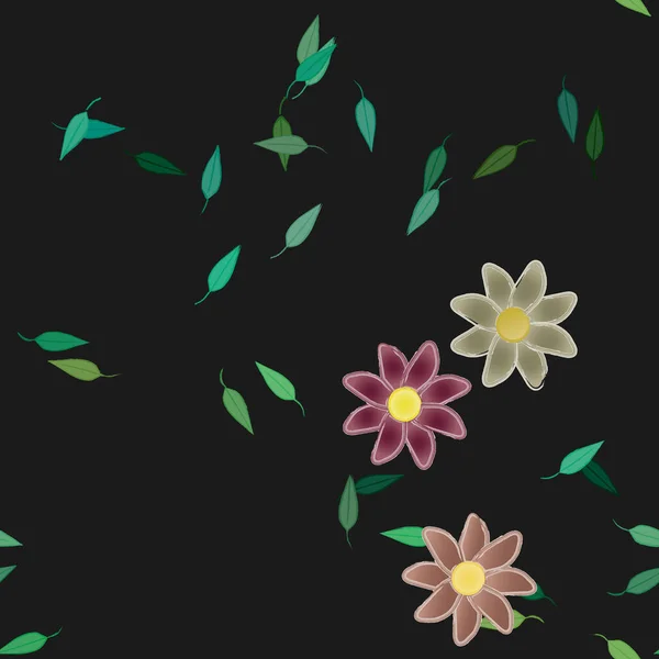 Flores Simples Con Hojas Verdes Composición Libre Ilustración Vectorial — Archivo Imágenes Vectoriales