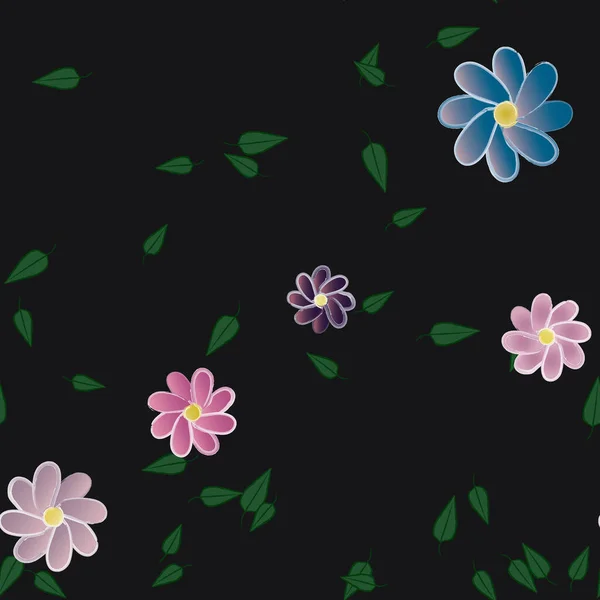 Flores Simples Con Hojas Verdes Composición Libre Ilustración Vectorial — Vector de stock