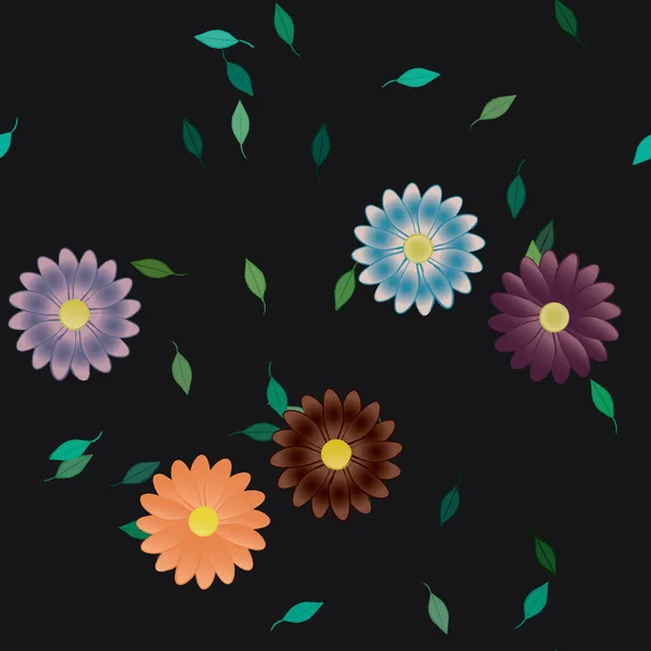 Fleurs Simples Avec Des Feuilles Vertes Composition Libre Illustration Vectorielle — Image vectorielle