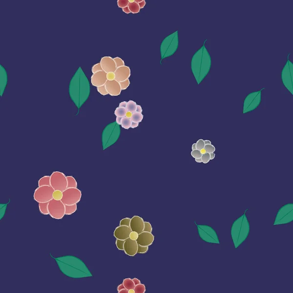 Fleurs Simples Avec Des Feuilles Vertes Composition Libre Illustration Vectorielle — Image vectorielle