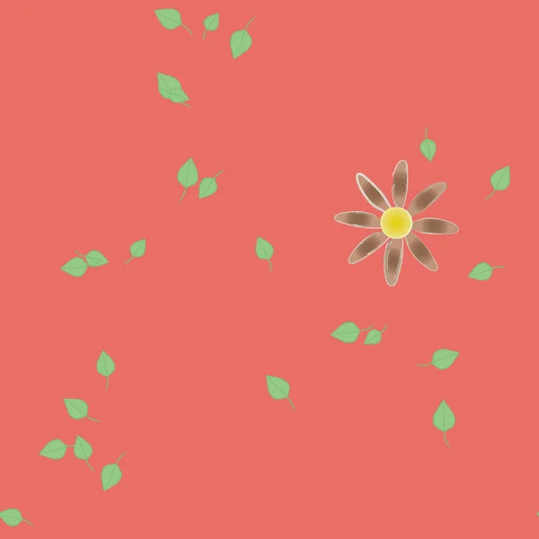 Flores Simples Con Hojas Verdes Composición Libre Ilustración Vectorial — Vector de stock