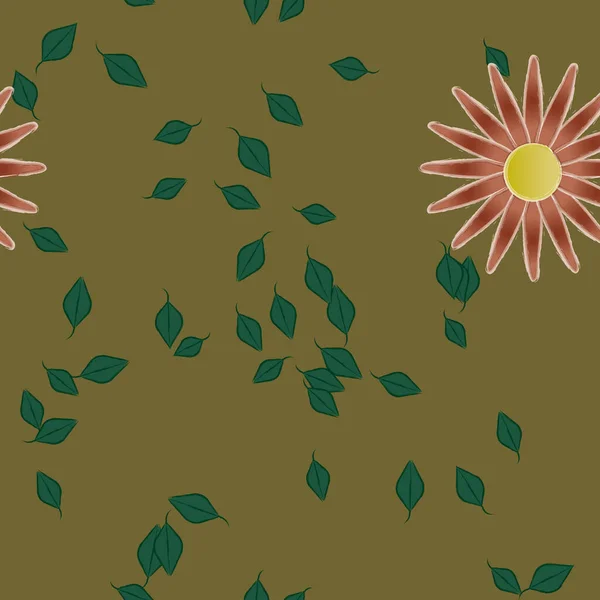 Fleurs Simples Avec Des Feuilles Vertes Composition Libre Illustration Vectorielle — Image vectorielle