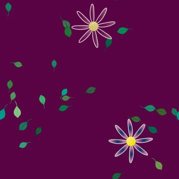 Fleurs Simples Avec Des Feuilles Vertes Composition Libre Illustration Vectorielle — Image vectorielle