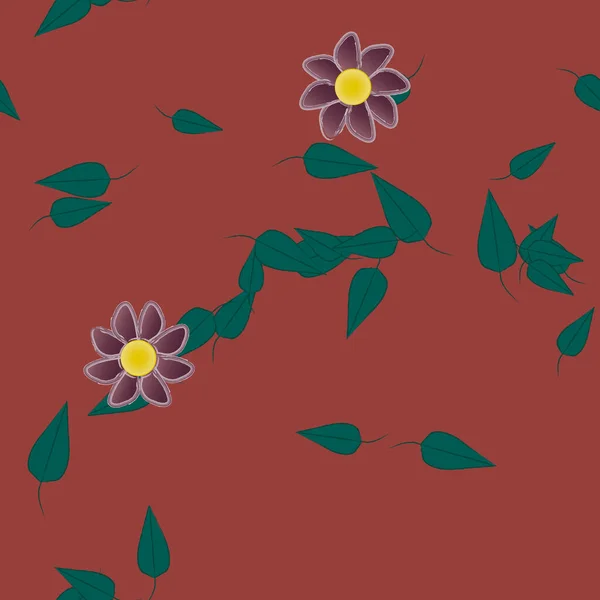 Flores Simples Con Hojas Verdes Composición Libre Ilustración Vectorial — Vector de stock