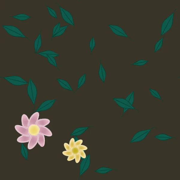 Fleurs Simples Avec Des Feuilles Vertes Composition Libre Illustration Vectorielle — Image vectorielle