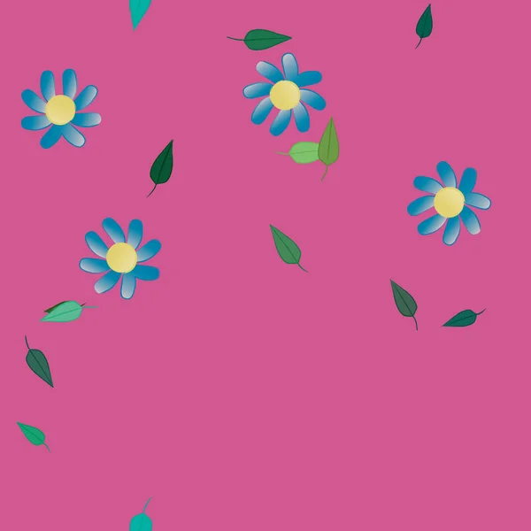 Fleurs Simples Avec Des Feuilles Vertes Composition Libre Illustration Vectorielle — Image vectorielle