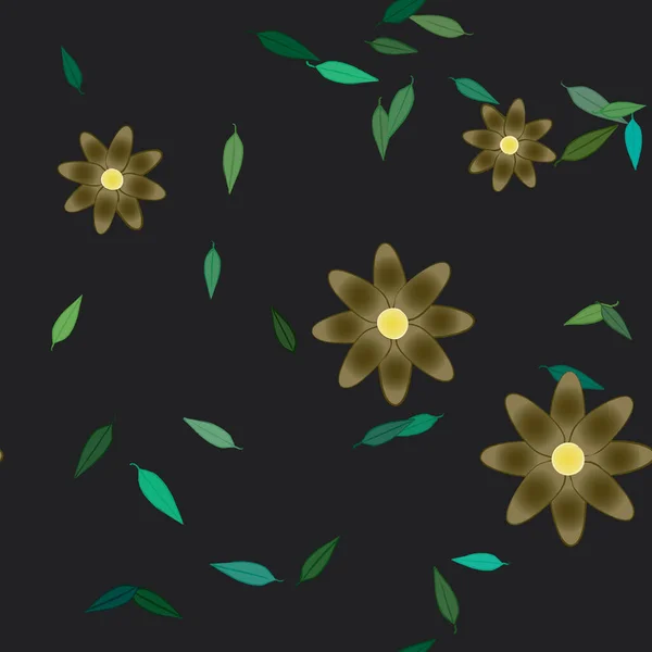 Flores Simples Con Hojas Verdes Composición Libre Ilustración Vectorial — Archivo Imágenes Vectoriales