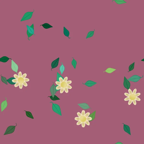 Enkla Blommor Med Gröna Blad Fri Sammansättning Vektor Illustration — Stock vektor