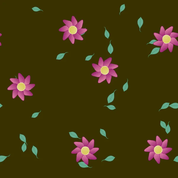 Fleurs Simples Avec Des Feuilles Vertes Composition Libre Illustration Vectorielle — Image vectorielle