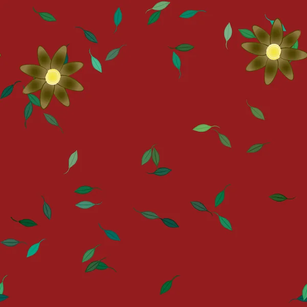 Fleurs Simples Avec Des Feuilles Vertes Composition Libre Illustration Vectorielle — Image vectorielle