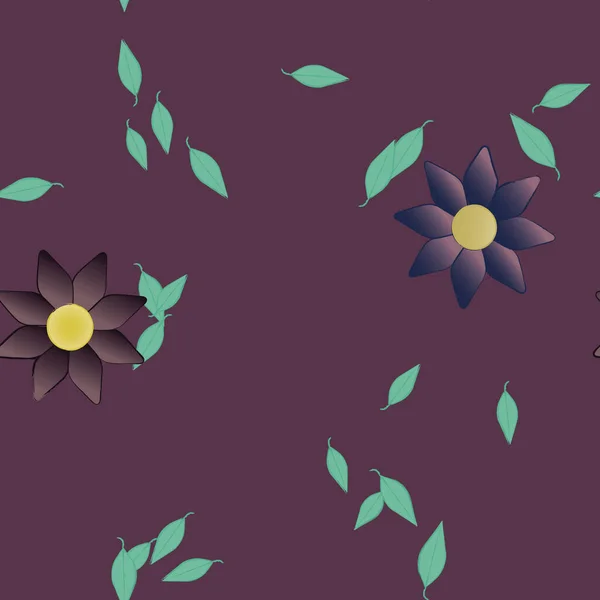 Flores Simples Con Hojas Verdes Composición Libre Ilustración Vectorial — Archivo Imágenes Vectoriales